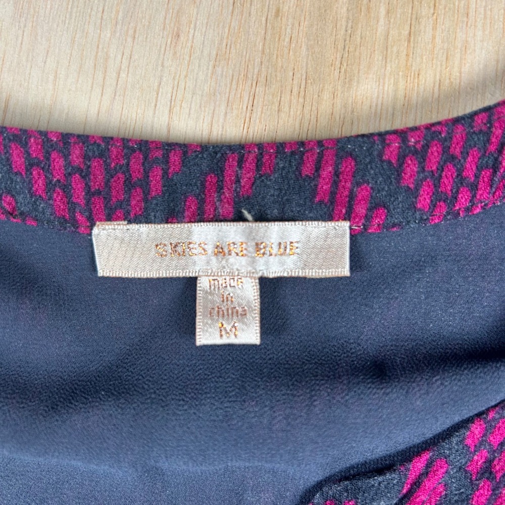 Skies Are Blue Women Magenta Navy Geometric Print Drawstring Mini Dress Size M - Picture 2 of 7